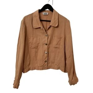 Talbots Vintage 100% Irish Linen Jacket Tan Camel Button Front Cropped Womens 16